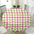 White Pink And Green Buffalo Plaid Print Waterproof Round Tablecloth