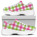 White Pink And Green Buffalo Plaid Print White Chunky Shoes