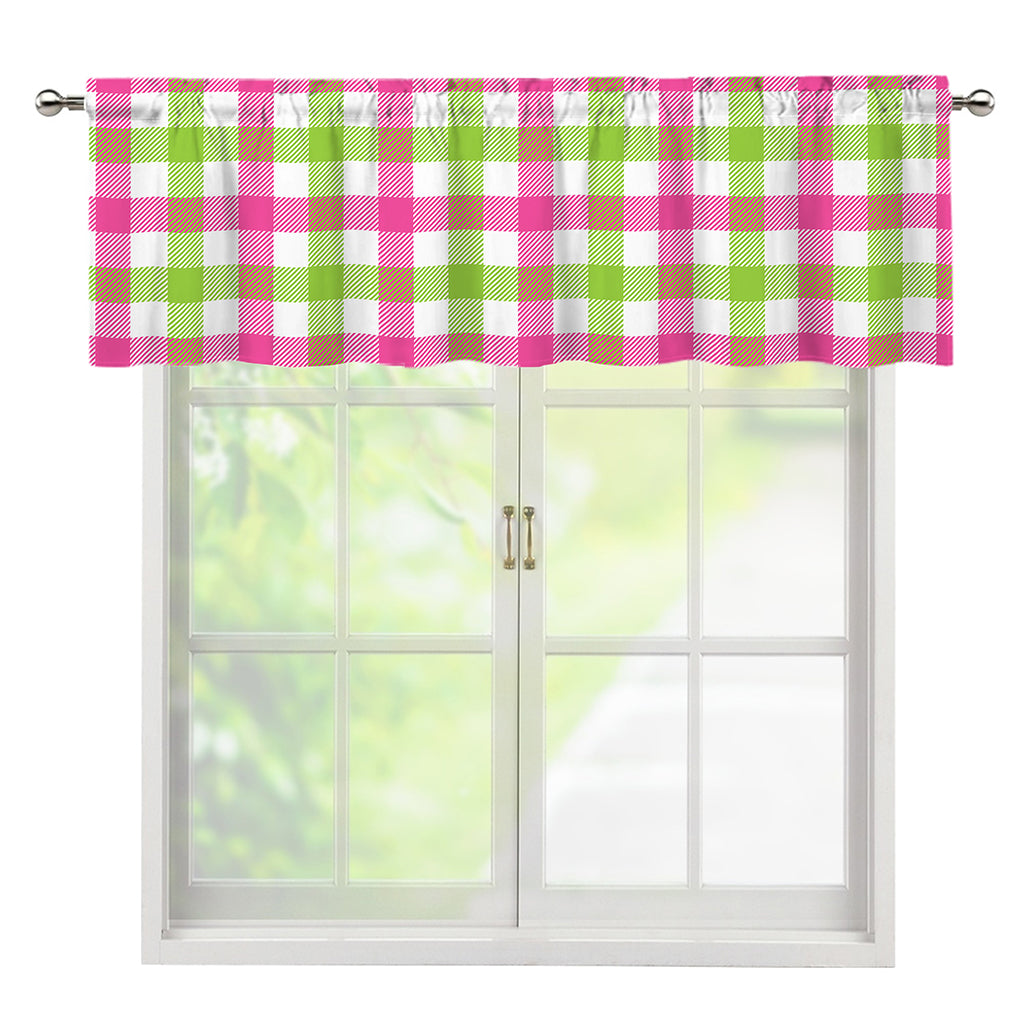 White Pink And Green Buffalo Plaid Print Window Valance