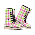 White Pink And Green Buffalo Plaid Print Winter Boots