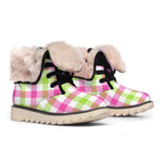 White Pink And Green Buffalo Plaid Print Winter Boots