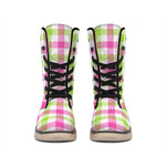White Pink And Green Buffalo Plaid Print Winter Boots