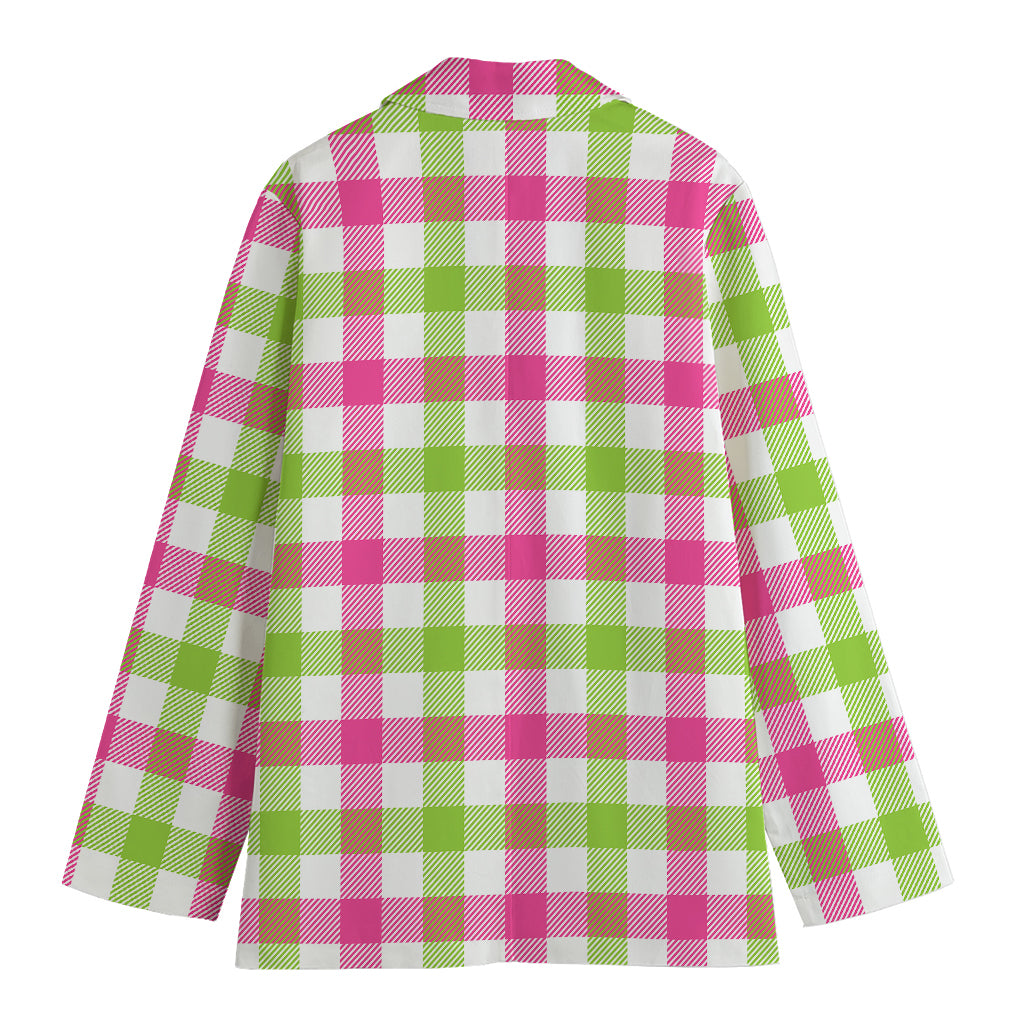 White Pink And Green Buffalo Plaid Print Women's Blazer