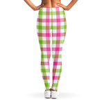 White Pink And Green Buffalo Plaid Print Women's Leggings