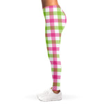 White Pink And Green Buffalo Plaid Print Women's Leggings