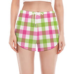White Pink And Green Buffalo Plaid Print Women's Split Running Shorts