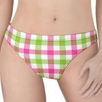 White Pink And Green Buffalo Plaid Print Women's Thong