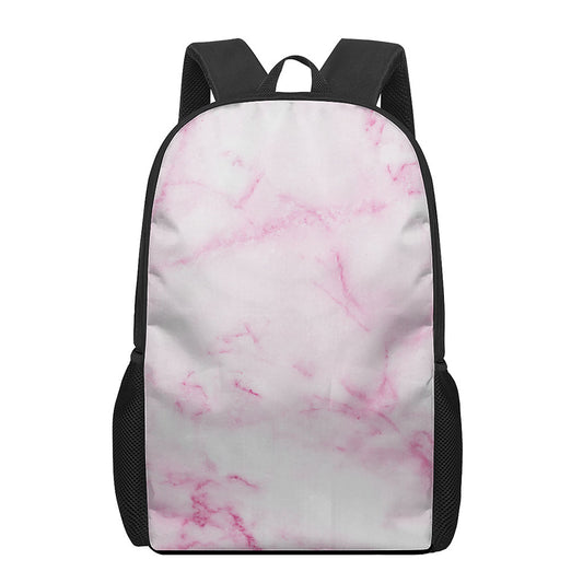 White Pink Marble Print 17 Inch Backpack
