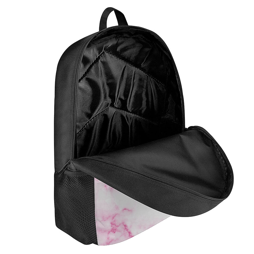 White Pink Marble Print 17 Inch Backpack
