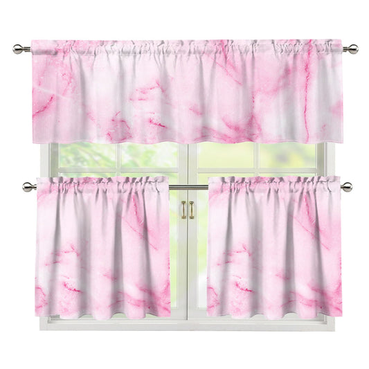 White Pink Marble Print 3 Piece Kitchen Curtains