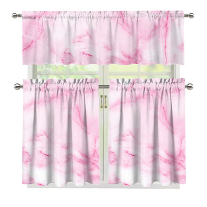 White Pink Marble Print 3 Piece Kitchen Curtains