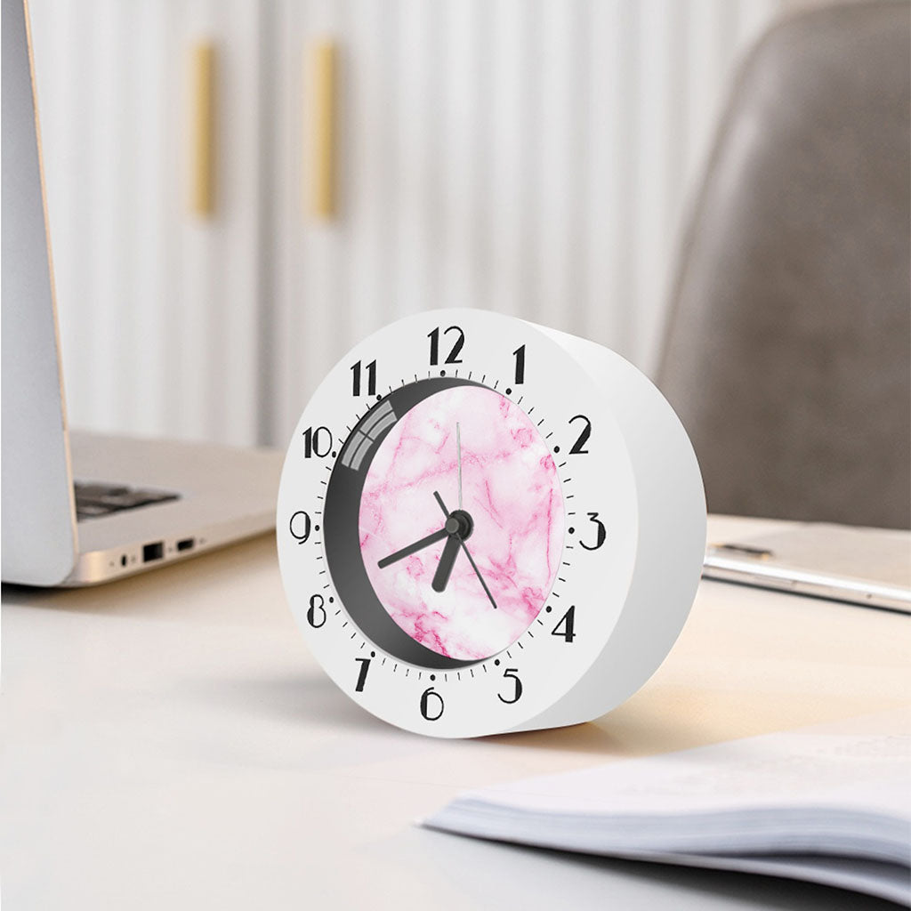 White Pink Marble Print Alarm Clock