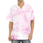 White Pink Marble Print Aloha Shirt