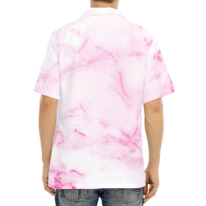 White Pink Marble Print Aloha Shirt