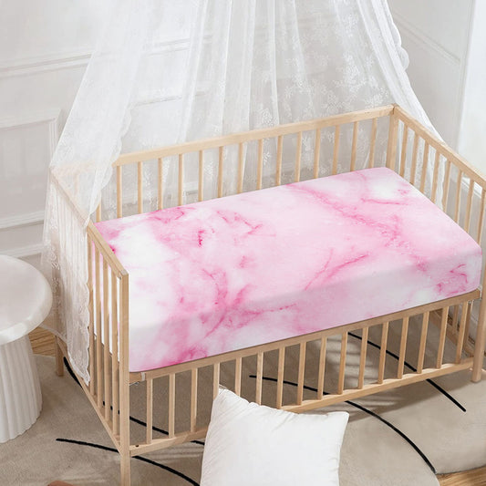 White Pink Marble Print Baby Crib Sheet