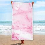 White Pink Marble Print Beach Towel