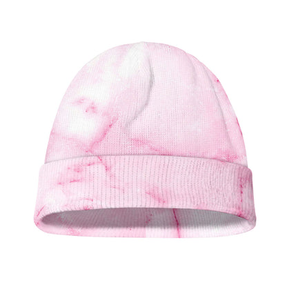 White Pink Marble Print Beanie