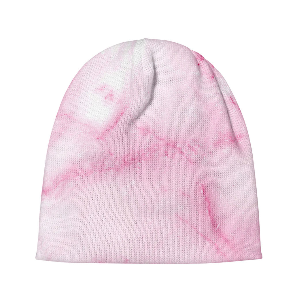White Pink Marble Print Beanie