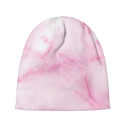 White Pink Marble Print Beanie