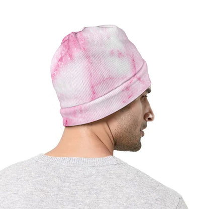 White Pink Marble Print Beanie