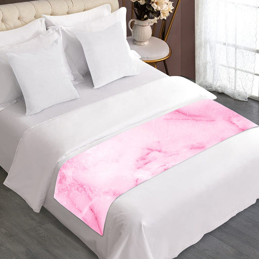 White Pink Marble Print Bed Runner