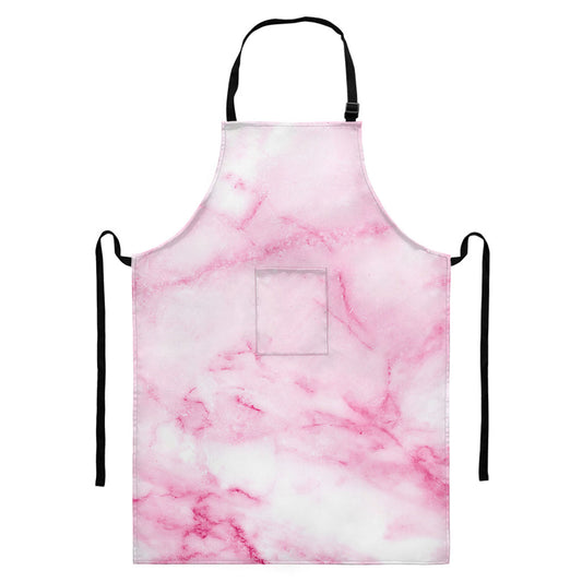 White Pink Marble Print Bib Apron With Pocket