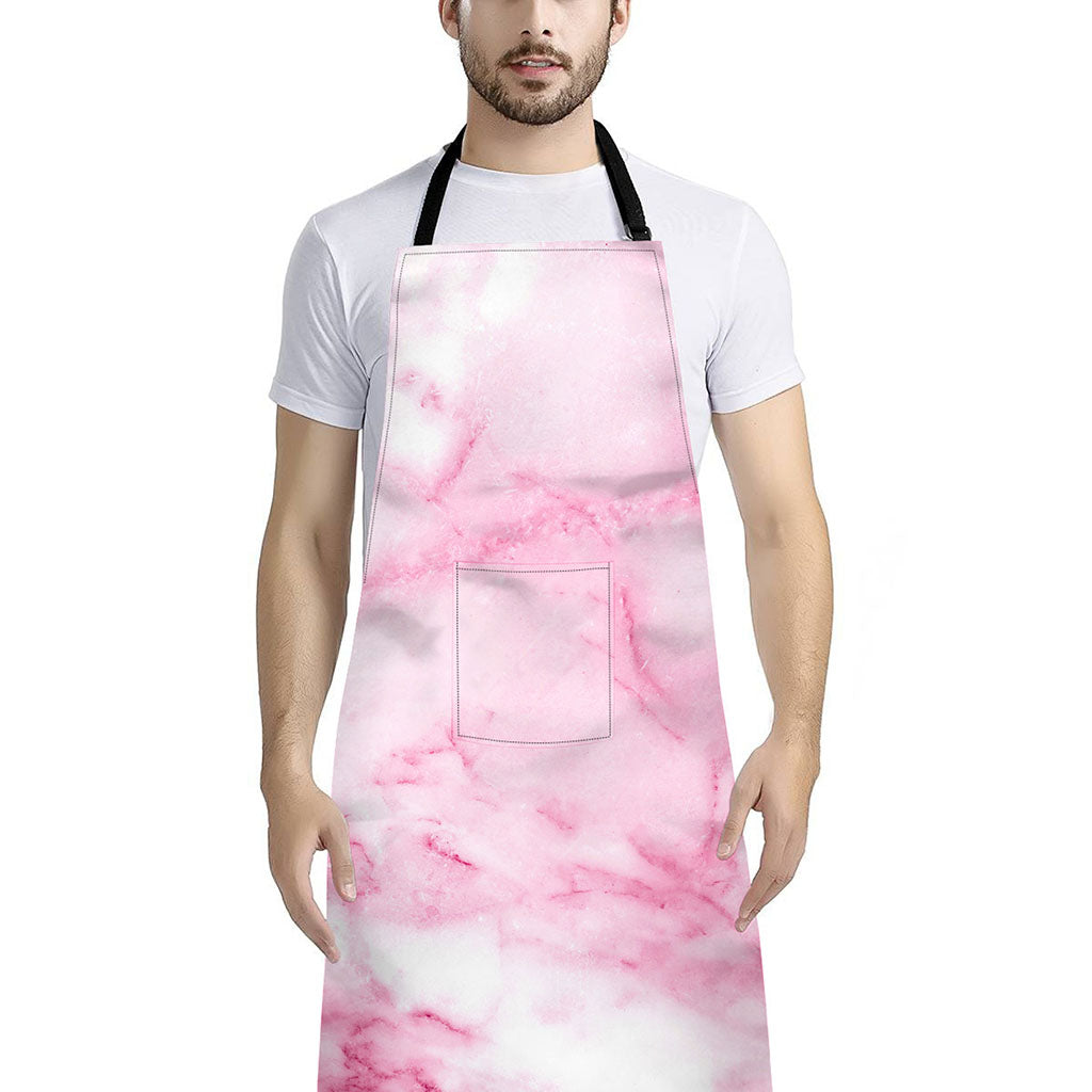 White Pink Marble Print Bib Apron With Pocket