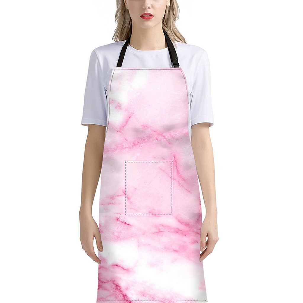 White Pink Marble Print Bib Apron With Pocket