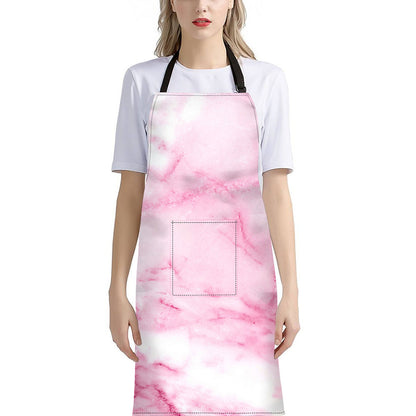 White Pink Marble Print Bib Apron With Pocket