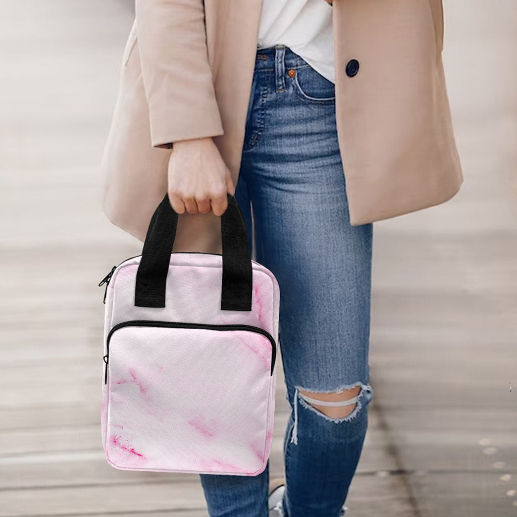 White Pink Marble Print Bible Tote Bag