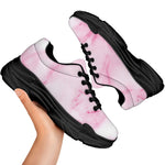 White Pink Marble Print Black Chunky Shoes