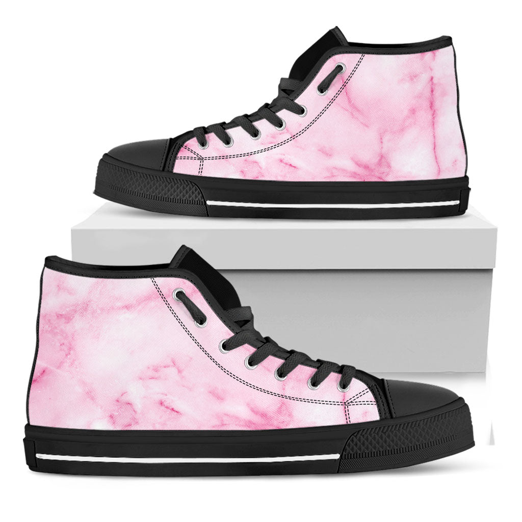 White Pink Marble Print Black High Top Sneakers