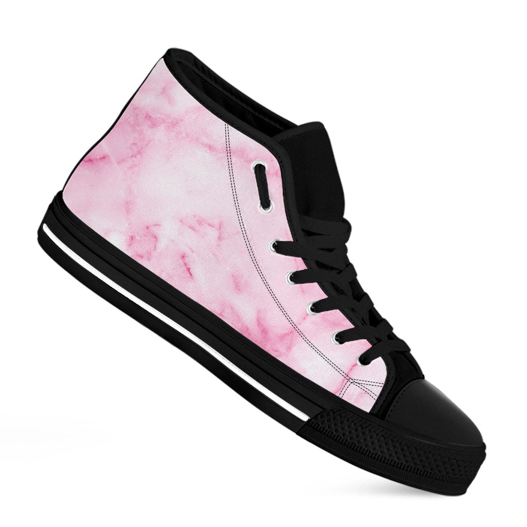 White Pink Marble Print Black High Top Sneakers