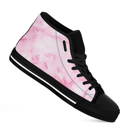 White Pink Marble Print Black High Top Sneakers