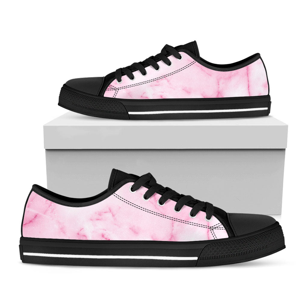 White Pink Marble Print Black Low Top Sneakers