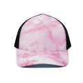 White Pink Marble Print Black Mesh Trucker Hat