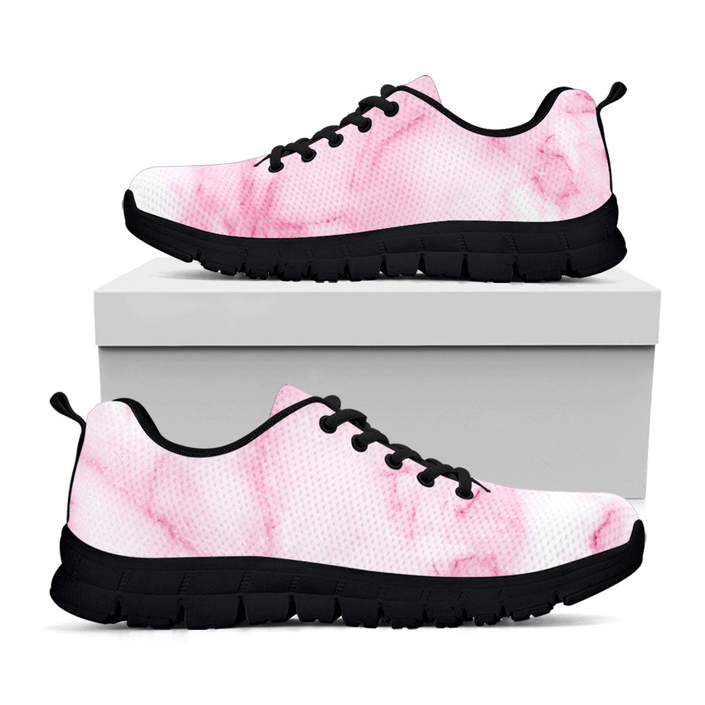White Pink Marble Print Black Running Shoes
