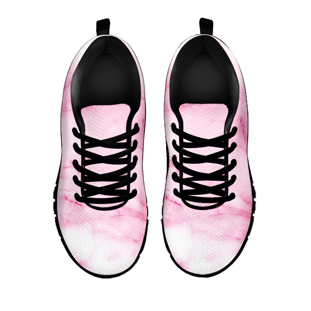 White Pink Marble Print Black Running Shoes