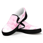 White Pink Marble Print Black Slip On Sneakers
