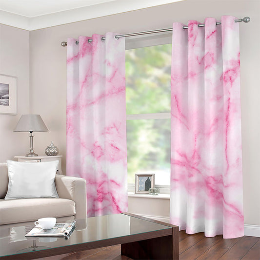 White Pink Marble Print Blackout Grommet Curtains