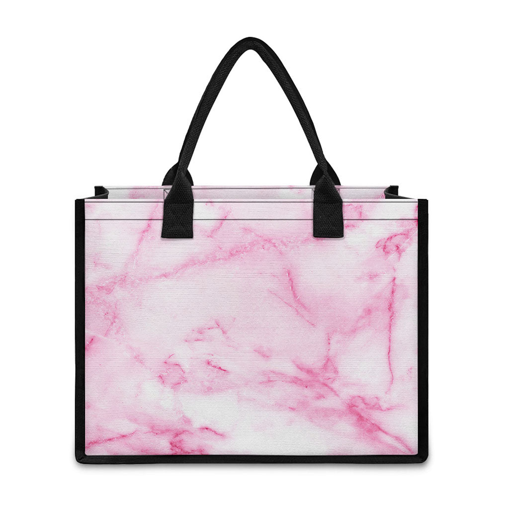 White Pink Marble Print Canvas Tote Bag