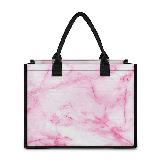 White Pink Marble Print Canvas Tote Bag