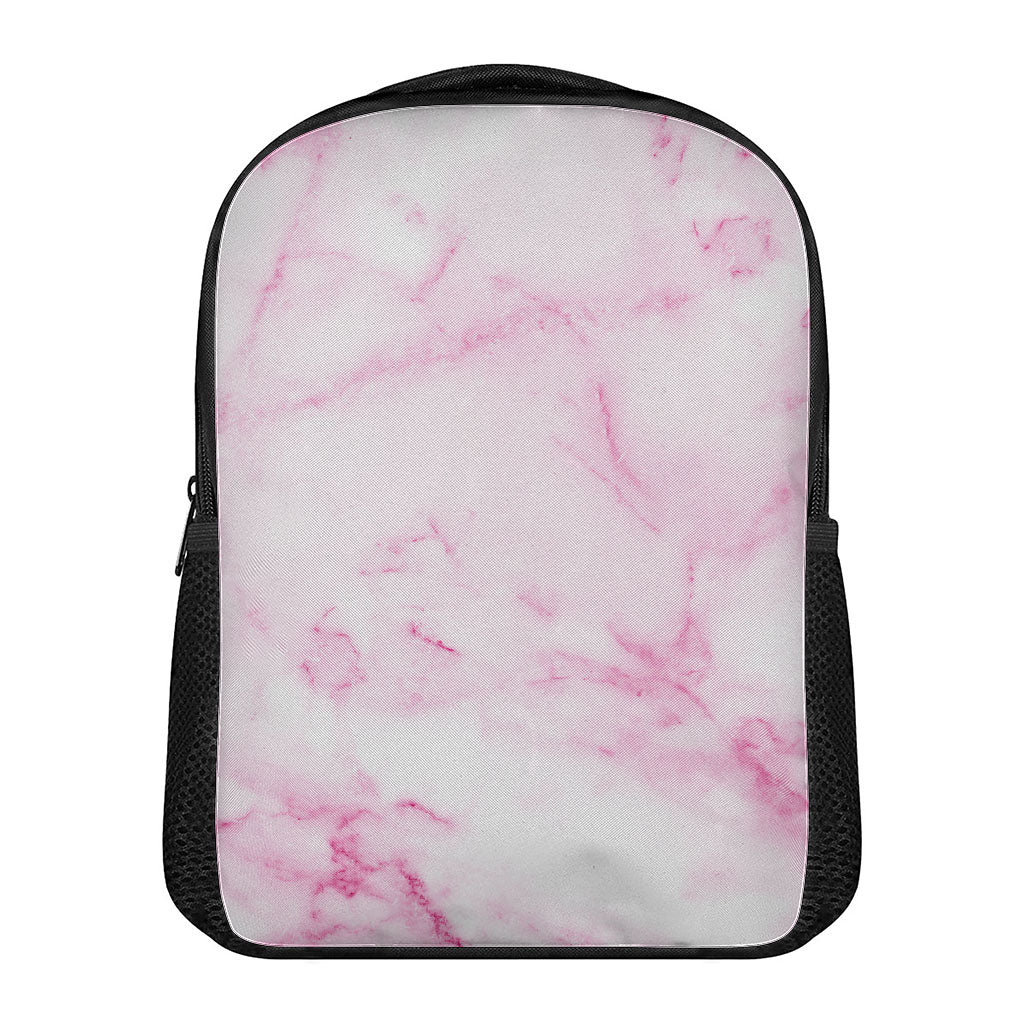 White Pink Marble Print Casual Backpack