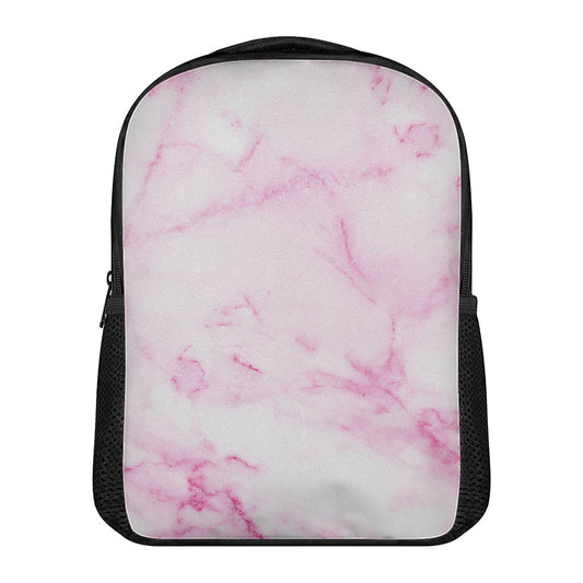 White Pink Marble Print Casual Backpack