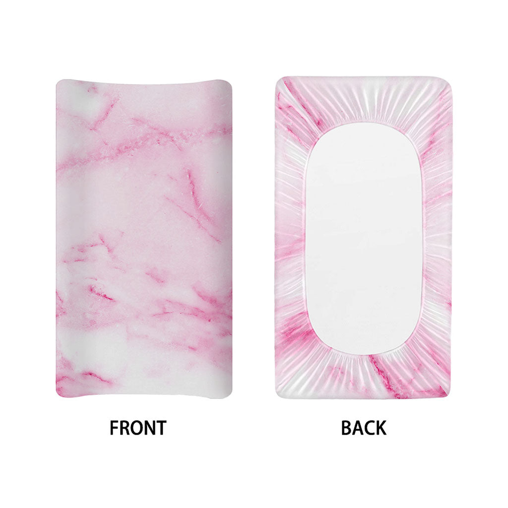White Pink Marble Print Changing Pad Cover