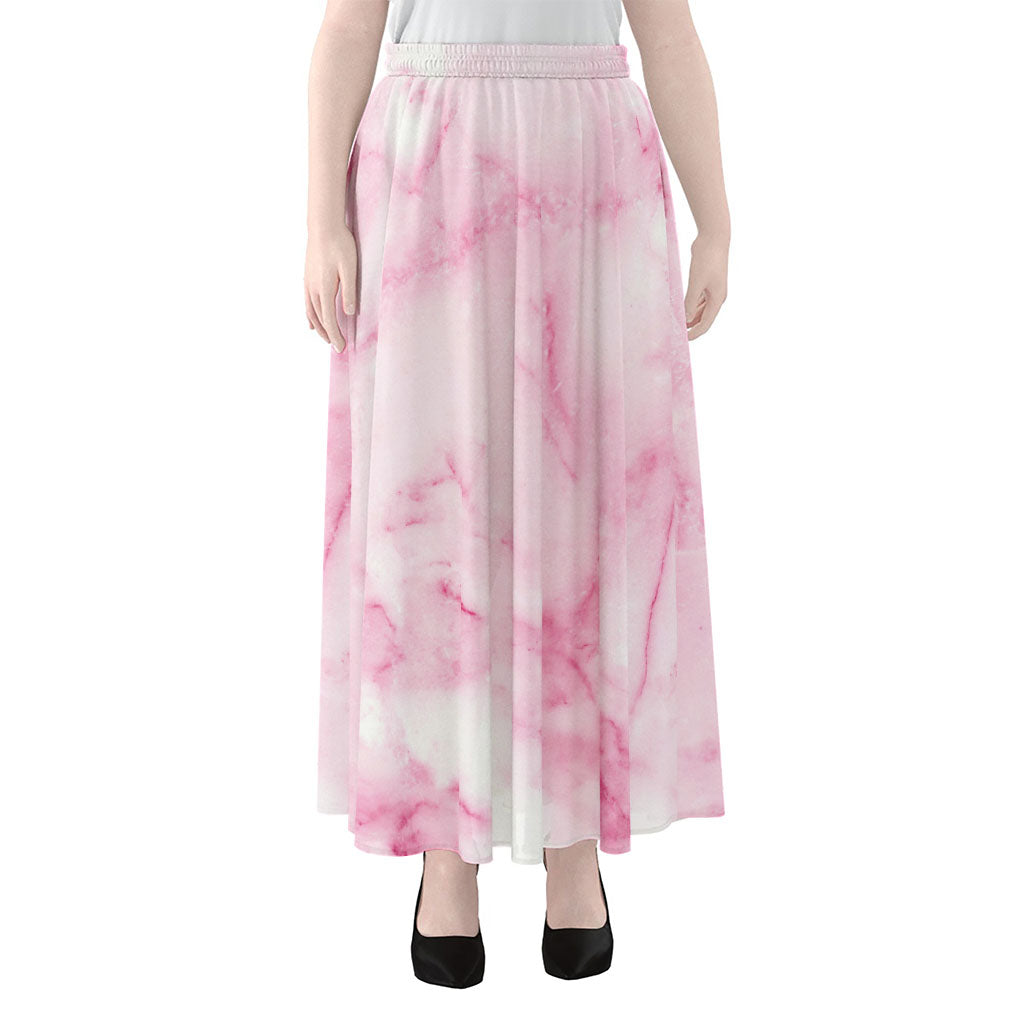 White Pink Marble Print Chiffon Maxi Skirt