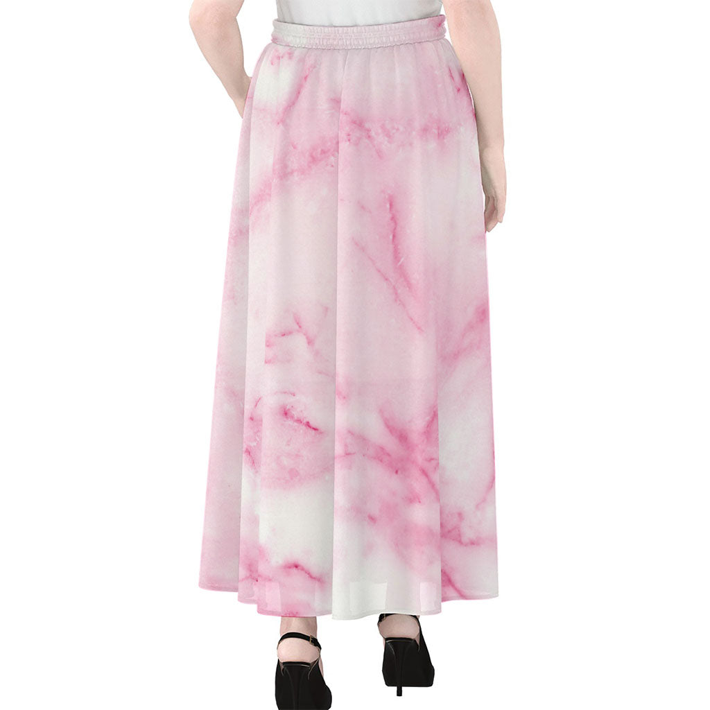 White Pink Marble Print Chiffon Maxi Skirt