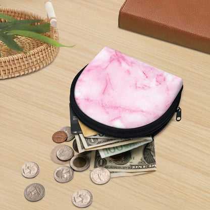 White Pink Marble Print Coin Purse