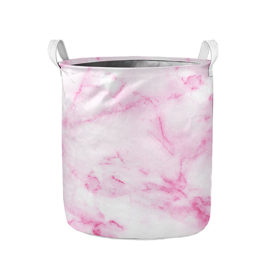 White Pink Marble Print Collapsible Laundry Basket