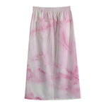 White Pink Marble Print Cotton Front Slit Maxi Skirt